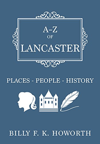 Book cover: “A-Z of Lancaster” with silhouette icons of a face, building, and quill.