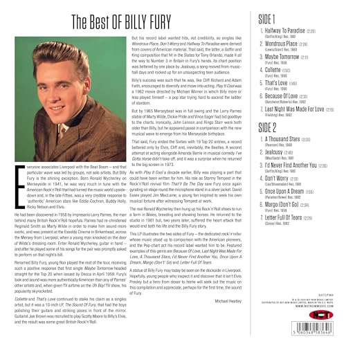 Pink vinyl record of Billy Fury’s “The Best Of” album, side one shown.