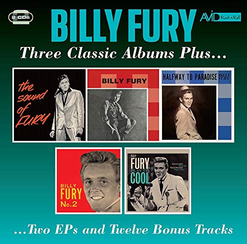 CD cover for Billy Fury’s “Three Classic Albums Plus” with photos of the singer.