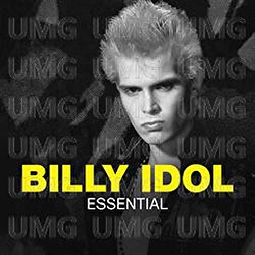 Billy Idol album cover, black and white portrait with yellow text.