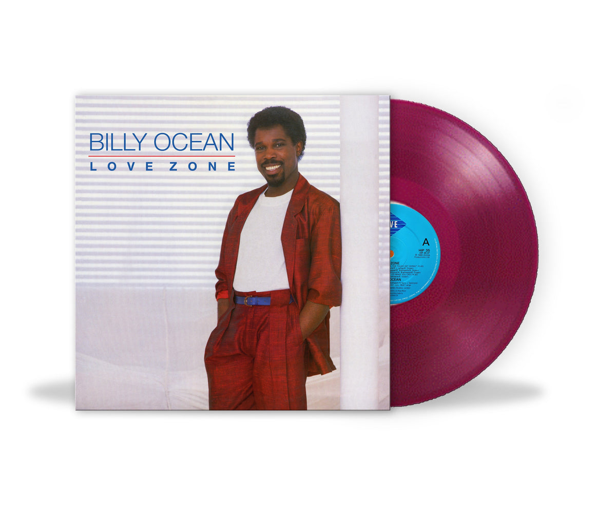 Billy Ocean’s “Love Zone” violet LP record and album cover.