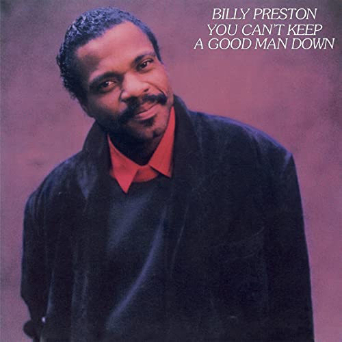 Portrait of Billy Preston on album cover, red and dark blue tones.