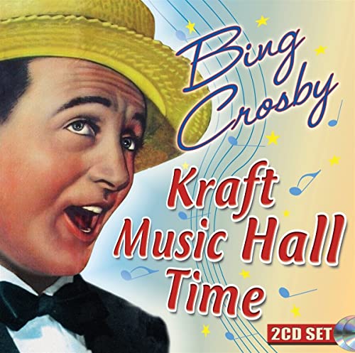 Bing Crosby wearing a straw hat and tuxedo on a Kraft Music Hall CD.