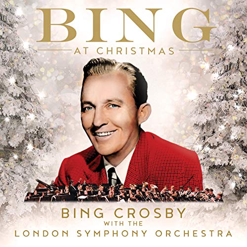 Bing Crosby album cover featuring a portrait and orchestra, snowy background.