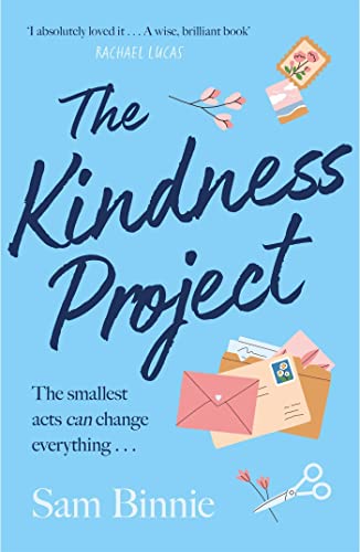 Book cover for “The Kindness Project” with illustrations of letters and flowers.