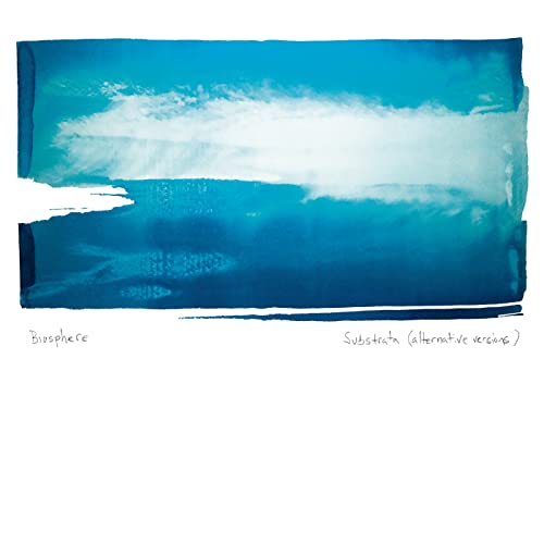 CD cover for Biosphere’s “Substrata (Alternative Versions)” with blue watercolor effect.