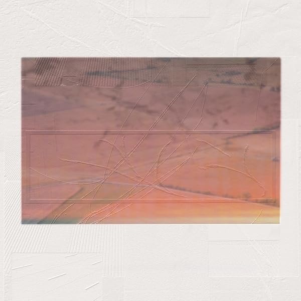 Abstract album cover with orange and brown gradients, embossed lines.