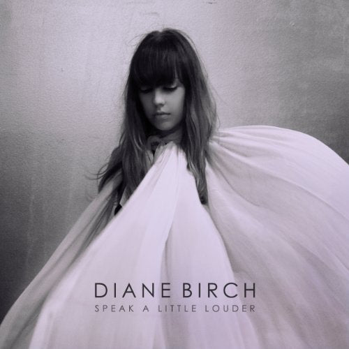 Black and white portrait of Diane Birch with flowing fabric and text.