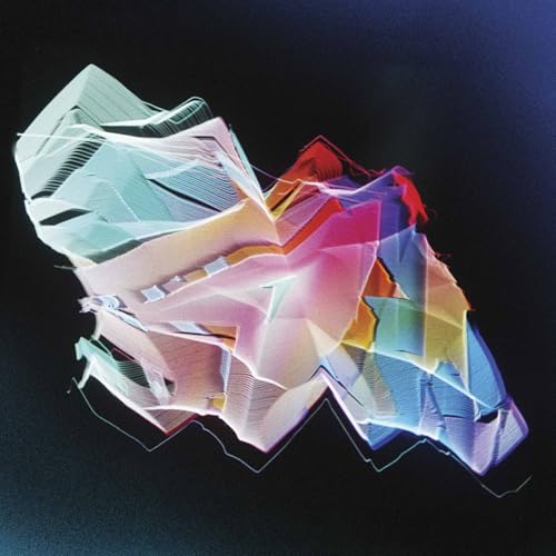 Abstract geometric shapes in pastel and neon colors against a dark background.