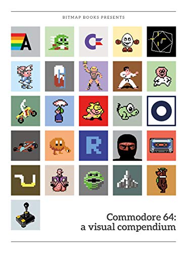 Book cover featuring a grid of pixel art icons from Commodore 64 games.