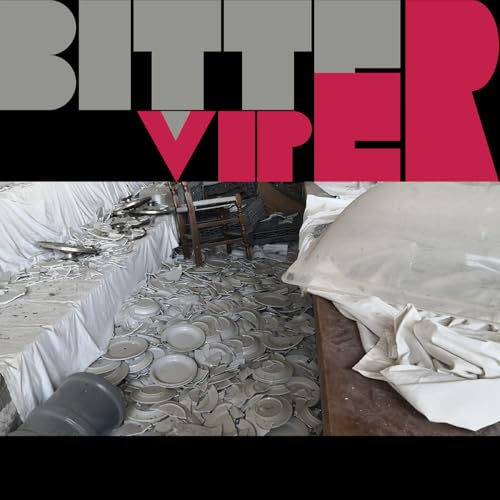 Album cover: shattered plates and dishes covering a long table.