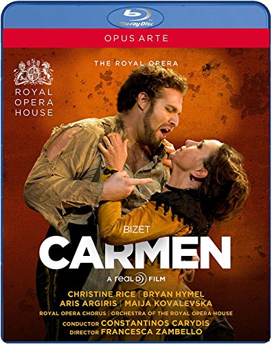 Blu-ray cover for Bizet's "Carmen" featuring a dramatic embrace.