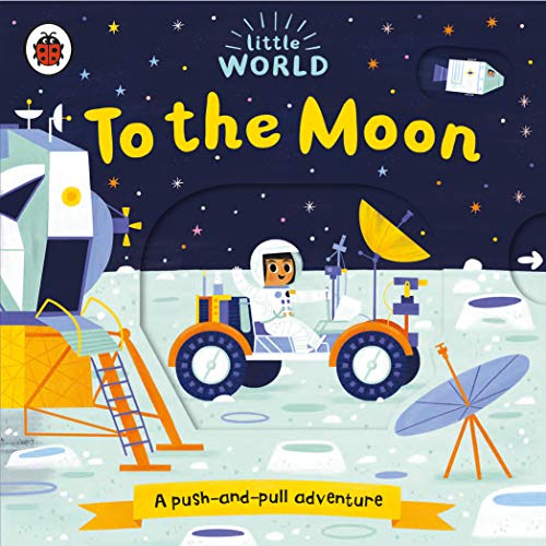 Children’s book cover depicting an astronaut driving a lunar rover.