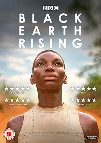 DVD cover for “Black Earth Rising” featuring a young Black woman looking upwards.