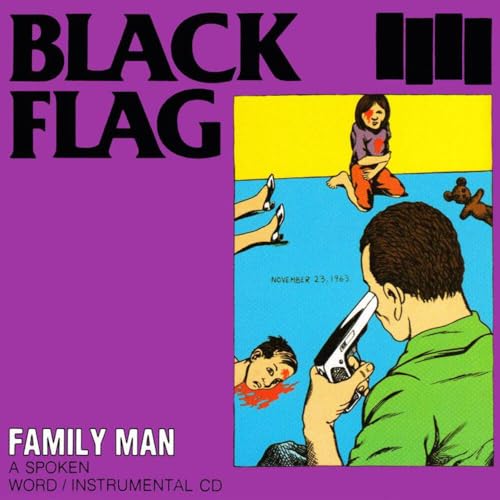 Album cover with purple background, Black Flag logo, and illustration of a violent scene.