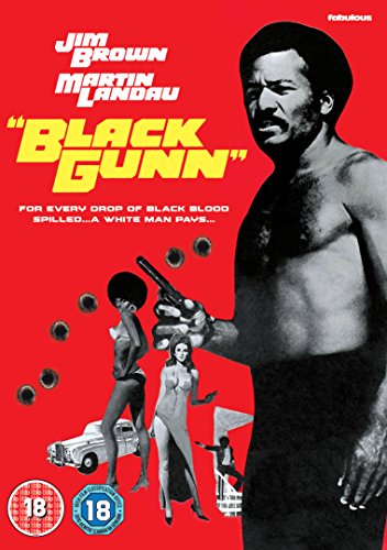 "Black Gunn DVD cover featuring a shirtless man holding a gun, red background."