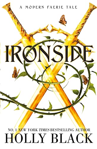 Book cover: crossed golden swords, thorns, vines, and butterflies.