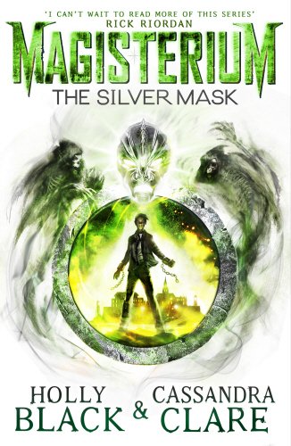 "Book cover of 'The Silver Mask' with a boy in a green-tinged circular frame."