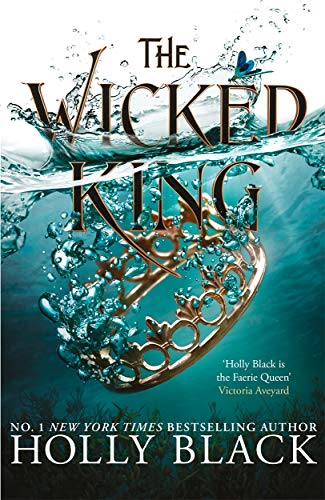 Book cover: ornate sword underwater with "The Wicked King" title and author's name.