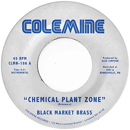 Silver and blue vinyl record label with “Chemical Plant Zone” text.