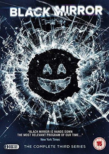 Black Mirror Series 3 DVD cover featuring a shattered glass smiley face design.