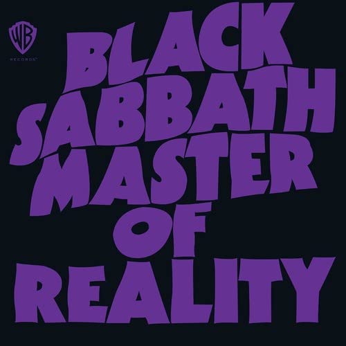 Black Sabbath "Master of Reality" album cover with purple text on black.