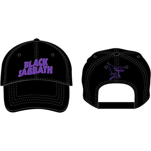 Black baseball cap with purple Black Sabbath logo, front and back views.