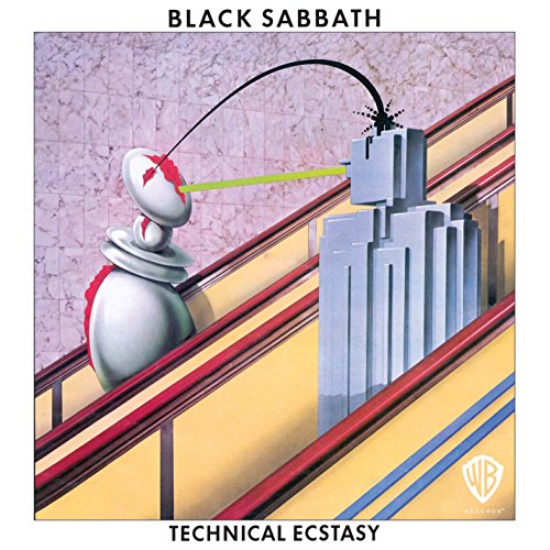 Black Sabbath “Technical Ecstasy” album cover with robotic and architectural imagery.