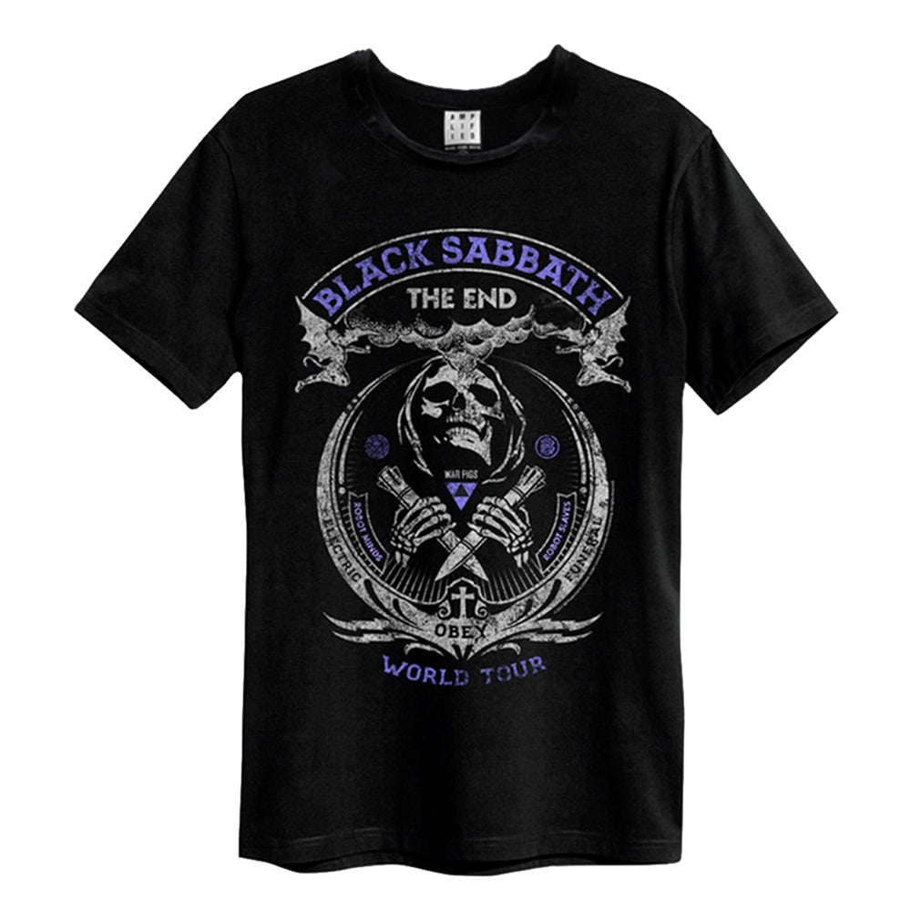 Black t-shirt with a skull and text graphic for Black Sabbath’s “The End”.
