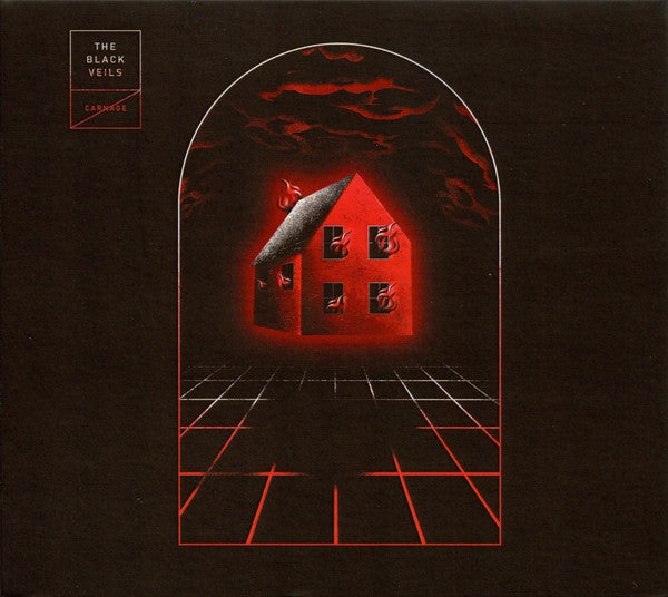 CD cover for The Black Veils’ “Carnage” featuring a red house illustration.