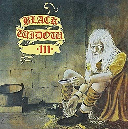Black Widow III" vinyl album cover: an illustrated old man in chains.