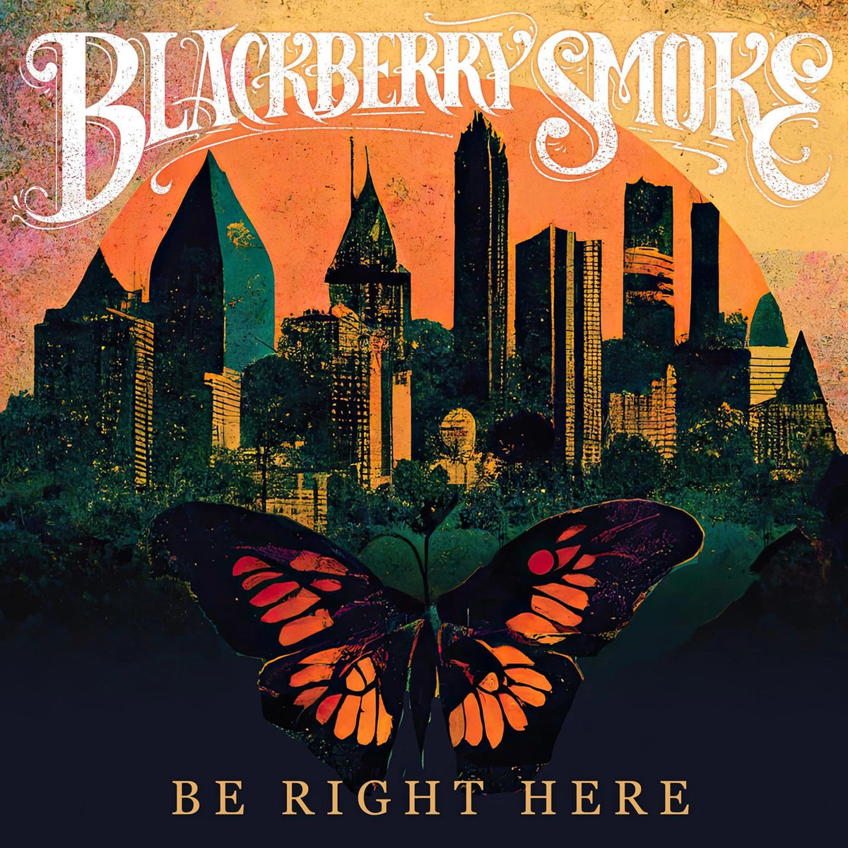 Blackberry Smoke album cover: city skyline, butterfly, and ornate band name.