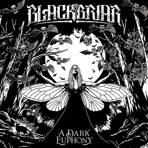 Black and white album cover featuring a figure with moth wings and bats.