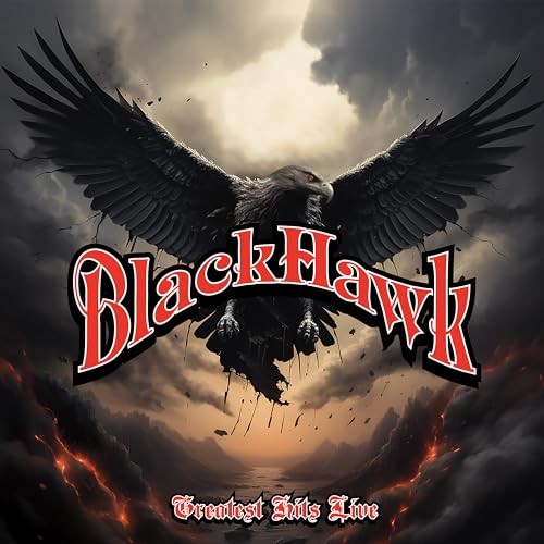 Blackhawk album cover featuring a hawk with outstretched wings and band name.