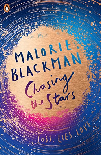 "Book cover with cartoon of two girls floating in space, title 'Chasing the Stars'."