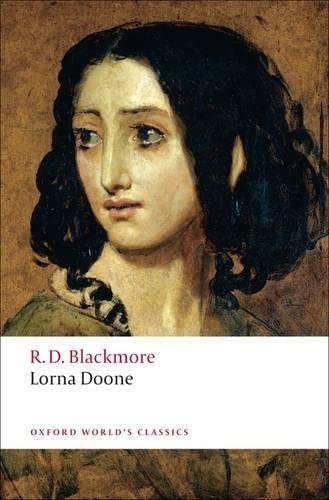 Book cover: portrait of a woman with dark curly hair, “Lorna Doone.”