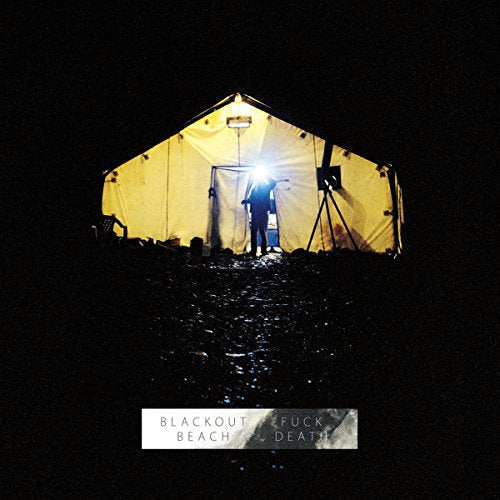 Person silhouetted inside a lit tent at night, album cover.