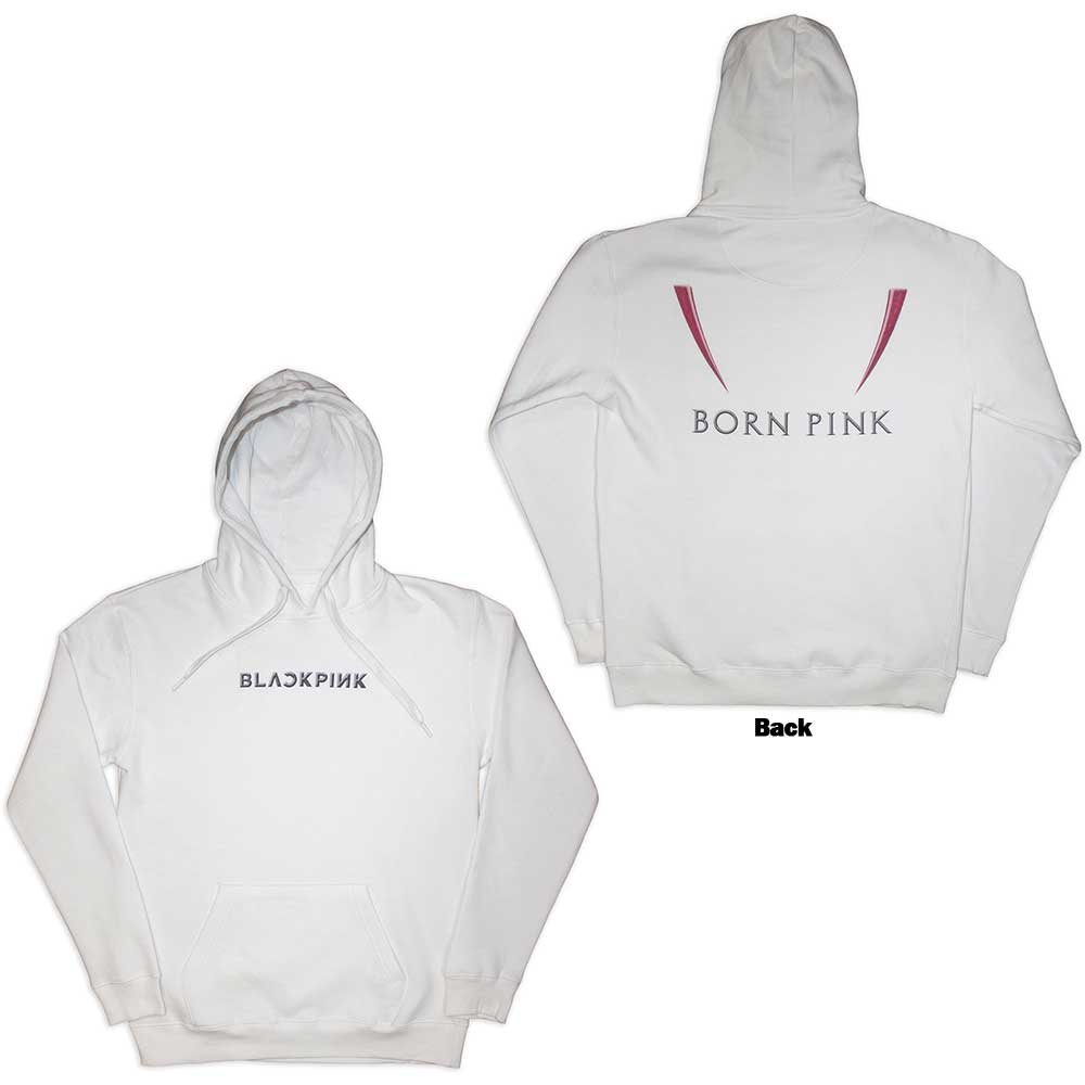 Black unisex hoodie with "Born Pink" design on the back, size medium.