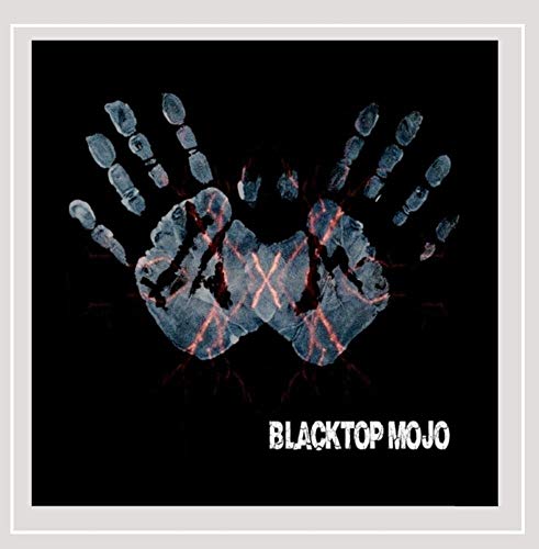 Blacktop Mojo album cover with blue handprints and red markings.