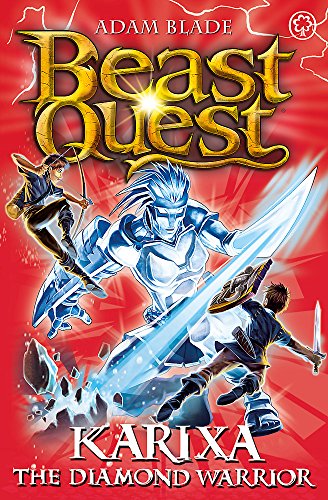 Book cover featuring a boy and a large, crystalline warrior named Karixa.