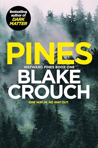 Book cover for "Pines" featuring a dark forest and yellow title text.