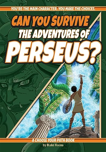 Book cover depicting Perseus fighting a monster, with Greek architecture.
