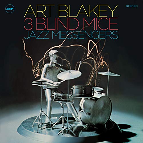 Art Blakey’s “Three Blind Mice” album cover with a robotic drummer.