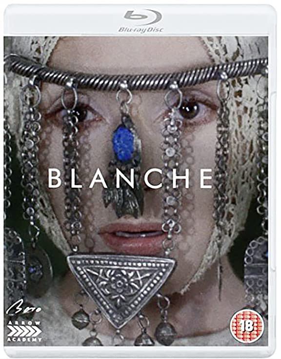 Blu-ray cover for "Blanche" featuring a close-up of a woman in ornate headwear.