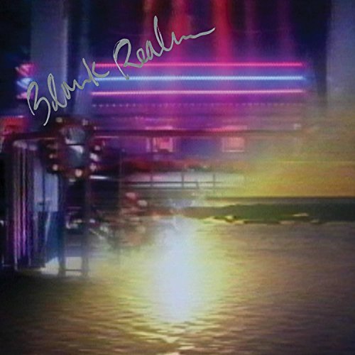 "Album cover for 'Blank Realm - Go Easy' with neon-lit building at night."