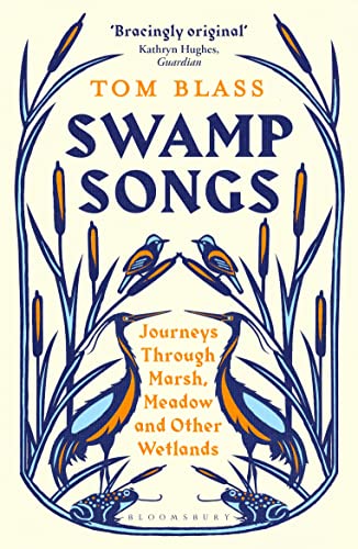 Book cover: "Swamp Songs" with birds, cattails, and wetland plants.