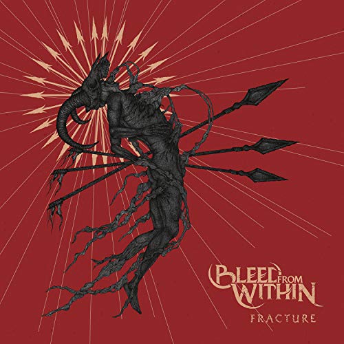 Red album cover with black, twisted tree figure and beige text and sunburst.