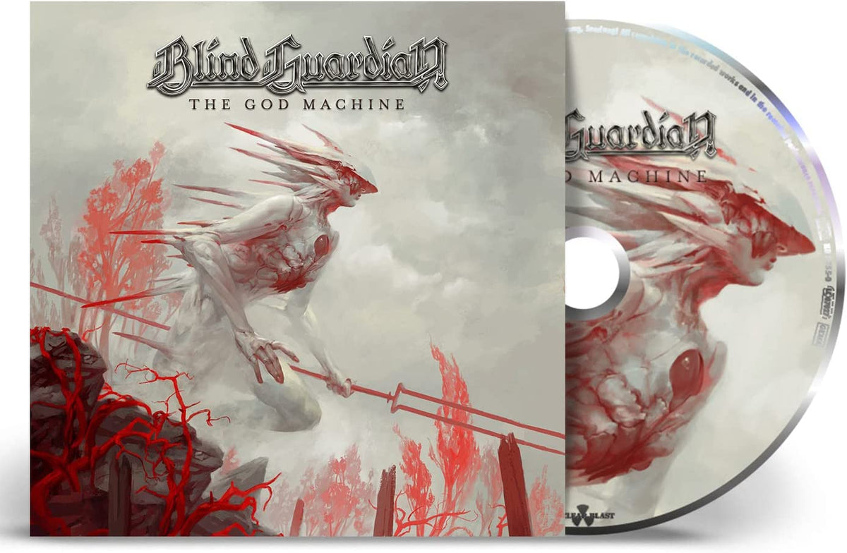 "CD case and disc with 'Blind Guardian - The God Machine' artwork, featuring a winged figure."