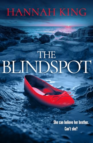 Book cover: “Blindspot” with a red shoe on a rocky beach.
