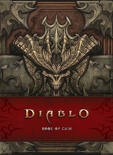 Book cover with a demonic horned face and "Diablo: Book of Cain" title.
